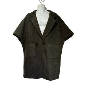 vanilla Moda Italy green wool button Dark Academia poncho Size L Oversized Coat